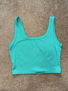 Sleeveless Ribbed Crop Tank - Aqua Green